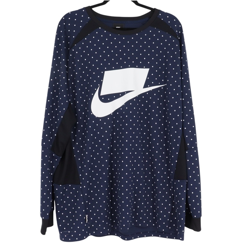 Nike NSW Polka Dot Long Sleeve Crewneck Shirt Size XL Obsidian Blue 930325-451